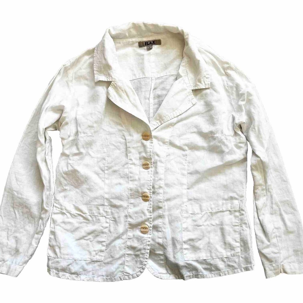 FLAX BUTTON DOWN TOP W/ POCKETS SIZE LARGE MINIMALIST MODERN CHIC SOPHISTICATED - Picture 1 of 9